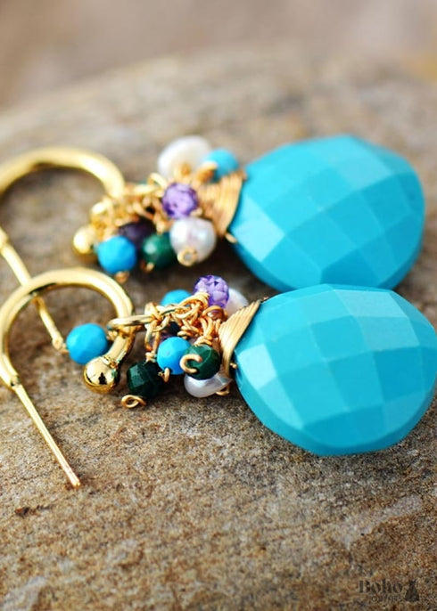 Boho Earrings, Dangle Earrings, Blue Amazonite, Celebrate
